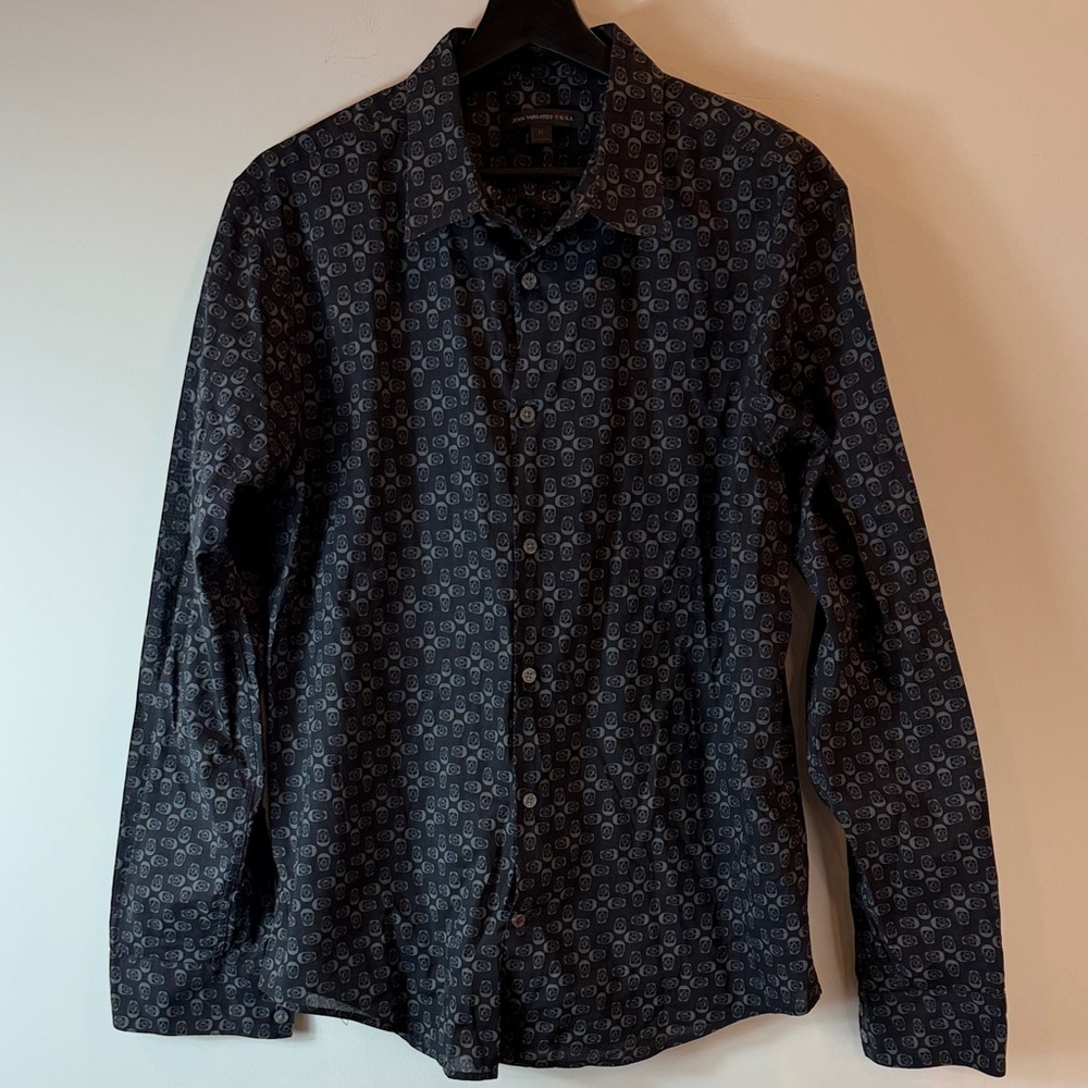 John Varvatos Black Button-Down Shirt with Subtle Gray Pattern